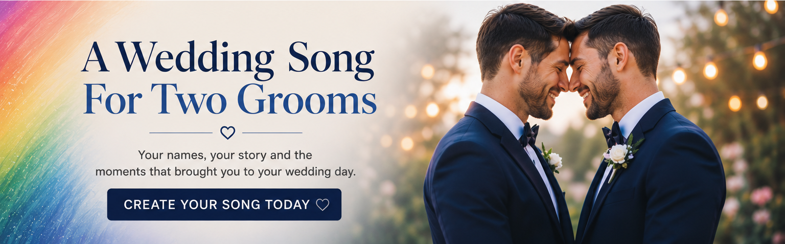 Two grooms on their wedding day - a personalised gay wedding song